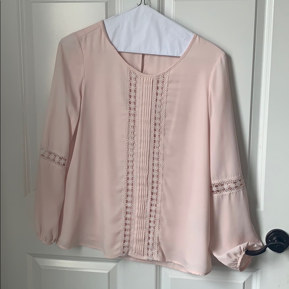 Sheer pink long sleeve blouse